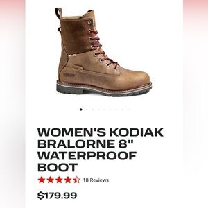 Kodiak Bralorne 8” waterproof women’s boot sz 8